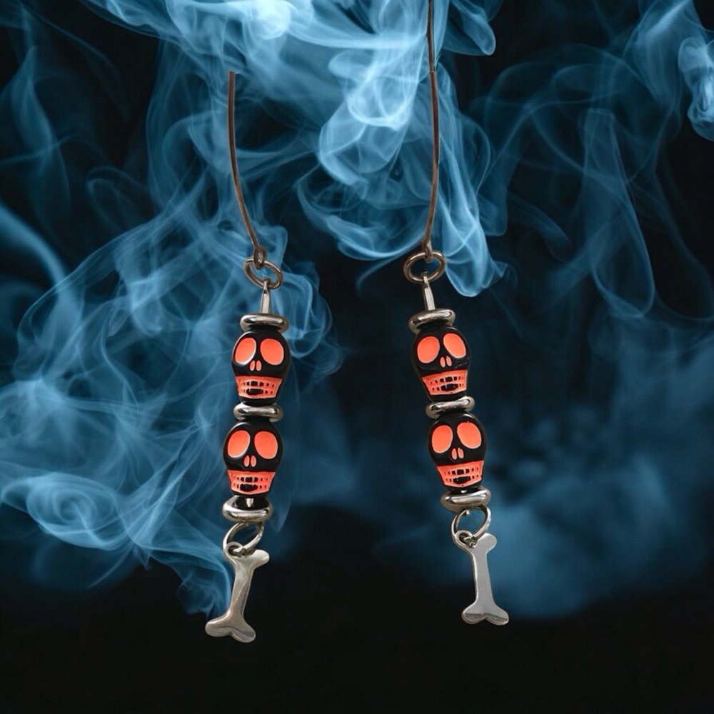🆕 Skull and Bones Dangle Earrings (LAST PAIR) Resin/Stainless Steel